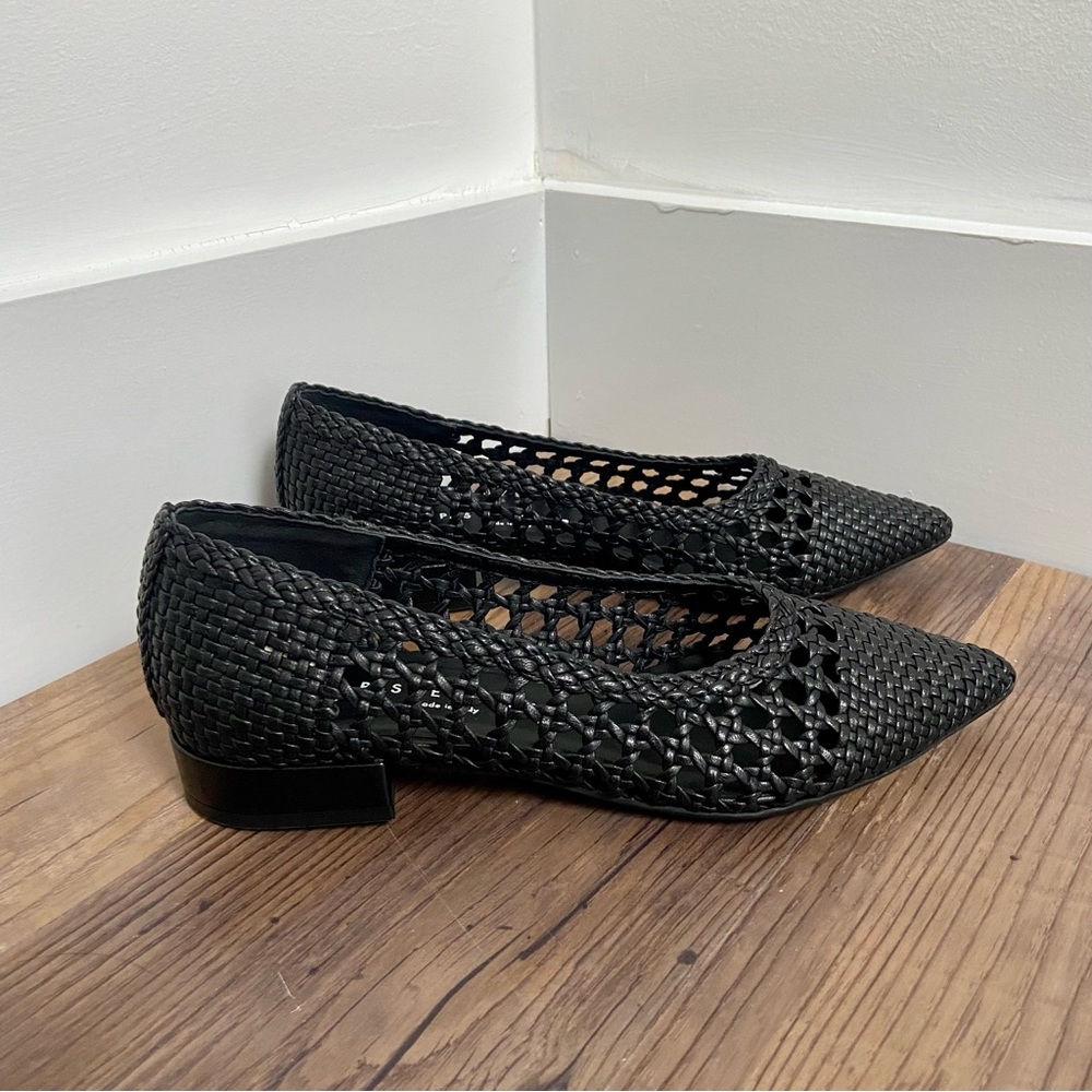 PAS DE ROUGE Ballet Flats 38 Black Leather Woven
